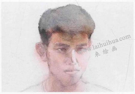 男青年半身像水彩畫法步驟圖示02