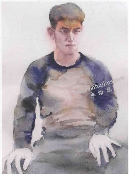男青年半身像水彩畫法步驟圖示04