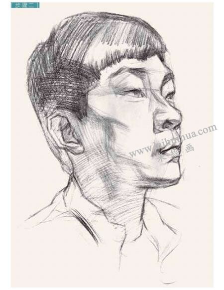 男青年頭像結(jié)構(gòu)素描畫法步驟圖示02