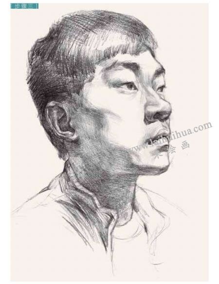 男青年頭像結(jié)構(gòu)素描畫法步驟圖示03