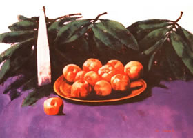 《有西紅柿的靜物》水粉畫作品