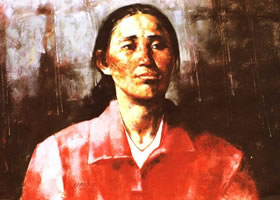 《中年婦女像》水粉畫作品