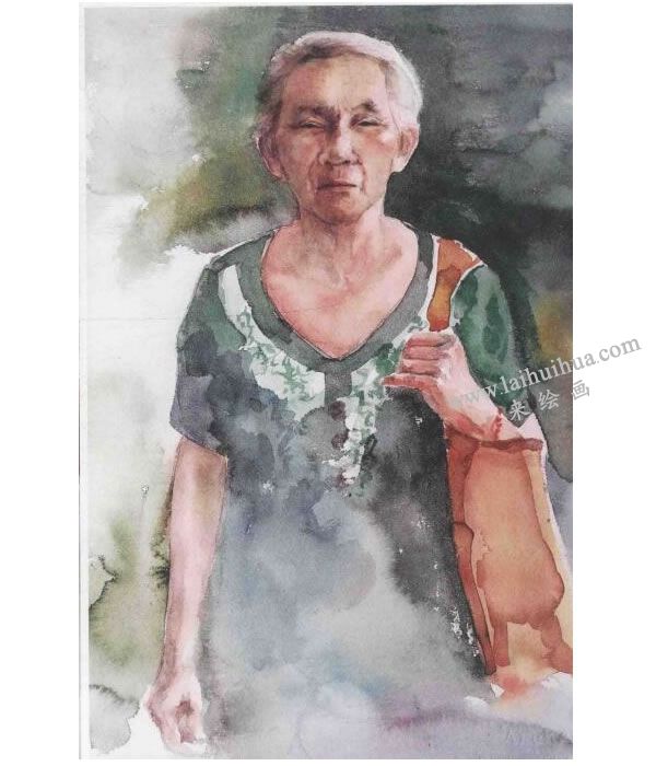 老太太半身像水彩畫(huà)法步驟圖示06