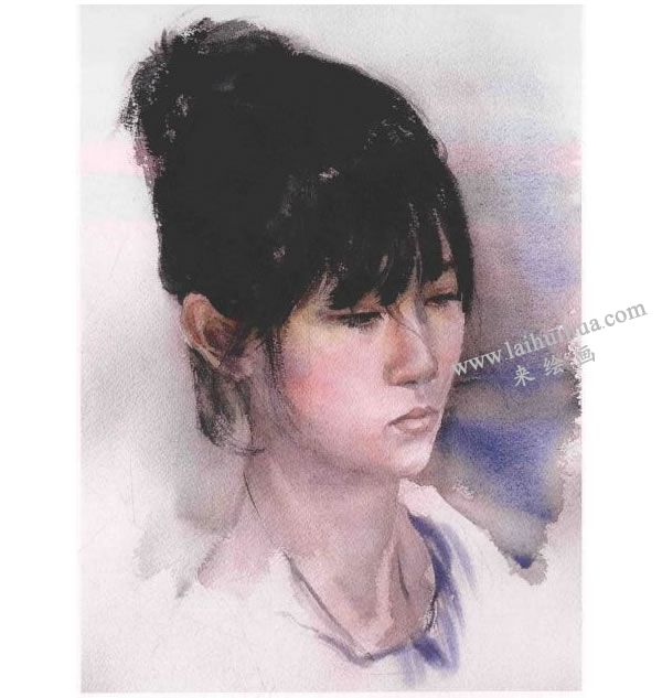 女孩頭像水彩畫法步驟圖示04