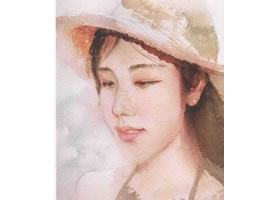 女青年頭像水彩畫法