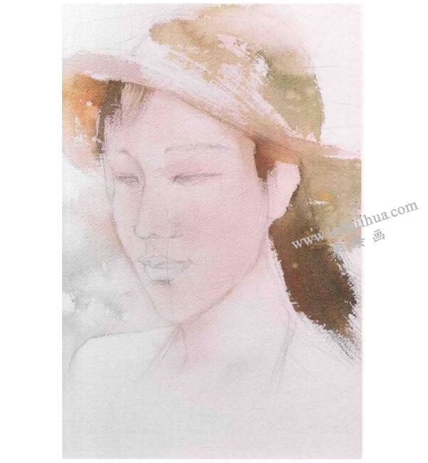 女青年頭像水彩畫法步驟圖示02