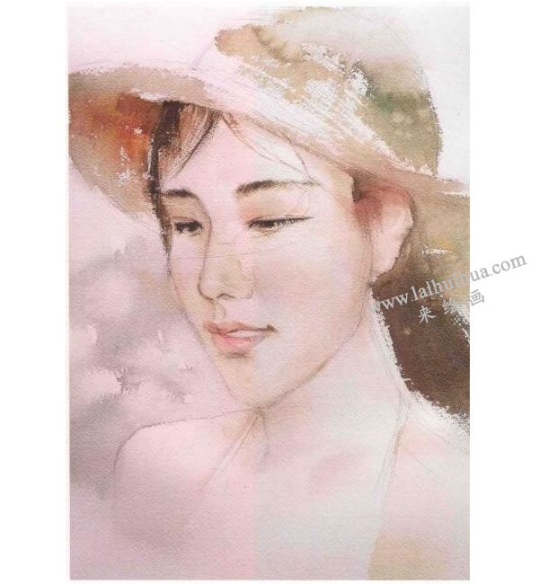 女青年頭像水彩畫法步驟圖示03