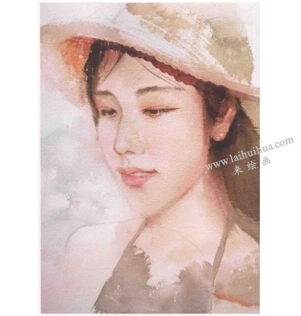 女青年頭像水彩畫法步驟圖示06