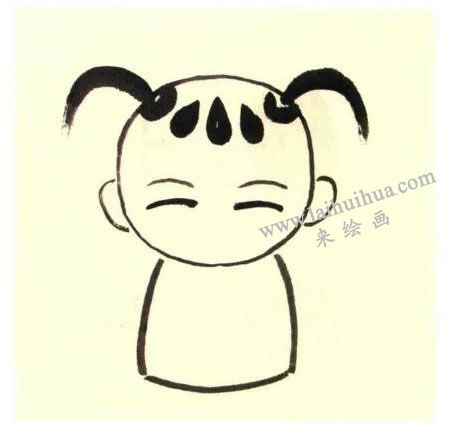 福娃兒童水墨畫法步驟圖示02