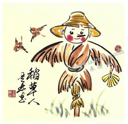 稻草人兒童水墨畫法步驟圖示05