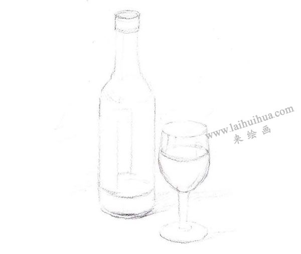 酒瓶與玻璃酒杯水彩畫法步驟圖示01