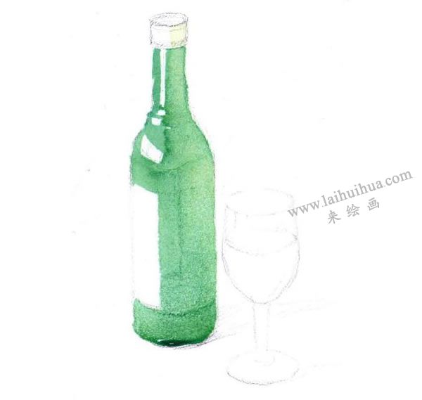 酒瓶與玻璃酒杯水彩畫法步驟圖示02