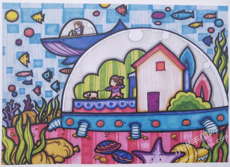 海底住宅小區(qū)蠟筆畫科幻作品.jpg