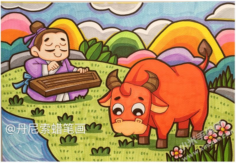 對牛彈琴蠟筆畫.jpg