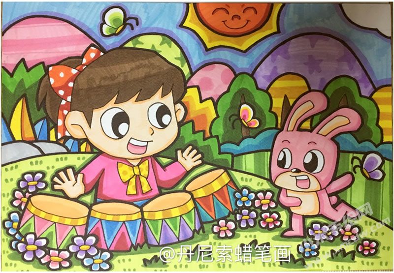 鮮花小鼓手蠟筆畫.jpg