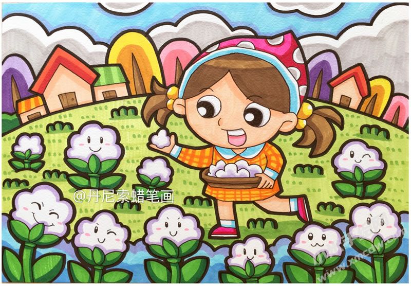 采棉花的小姑娘蠟筆畫.jpg