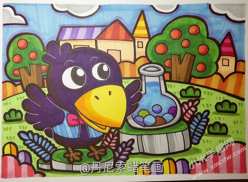 烏鴉喝水兒童蠟筆畫.jpg