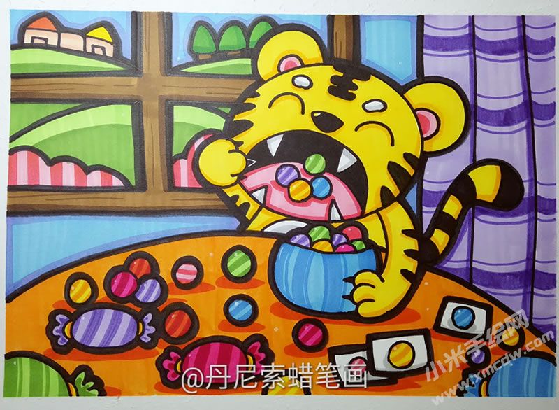 愛吃糖的老虎蠟筆畫.jpg
