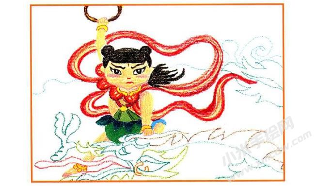 哪吒鬧海油畫棒創(chuàng)作步驟02.jpg
