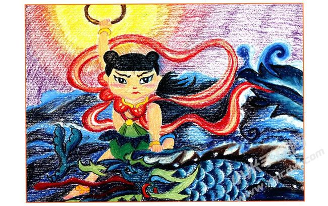 哪吒鬧海油畫棒創(chuàng)作步驟04.jpg