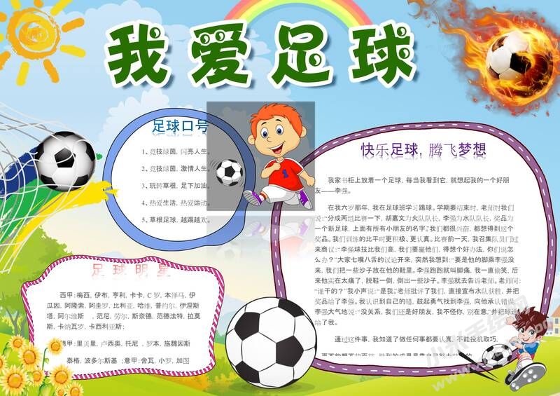 足球小報手抄報模板：我愛足球