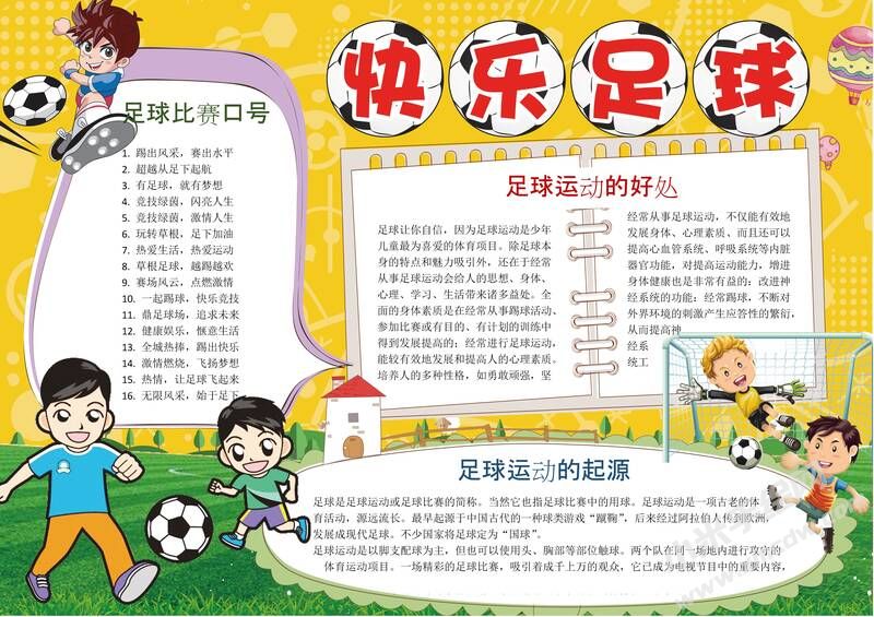 足球小報手抄報模板：快樂足球