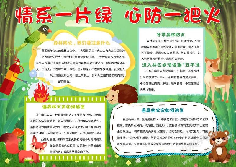 情系一片綠心防一把火手抄報模板有字版.jpg
