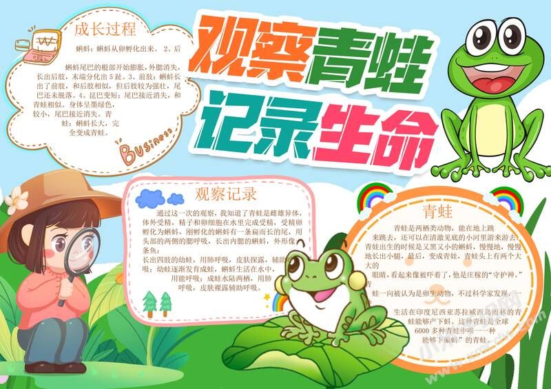 觀察青蛙記錄生命手抄報模板有字版.jpg
