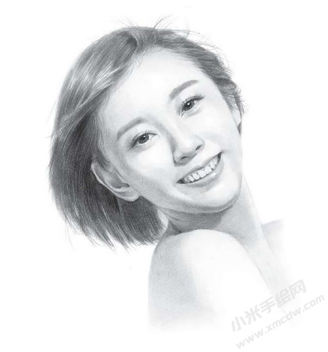 短發(fā)清純女生素描畫作品欣賞.jpg