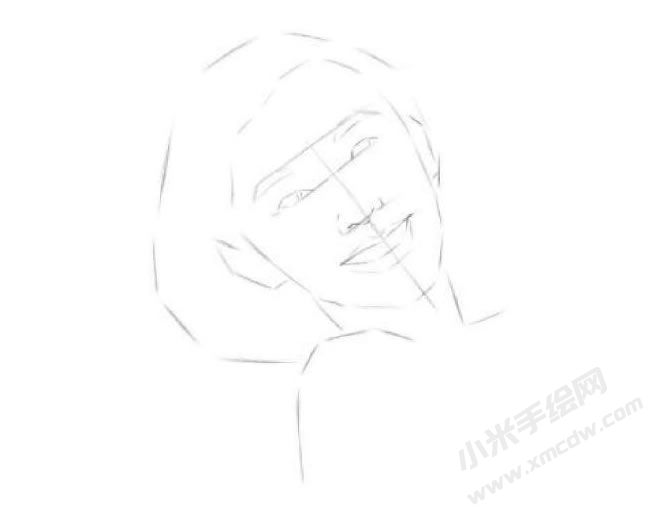 短發(fā)清純女生素描畫法步驟圖示02.jpg