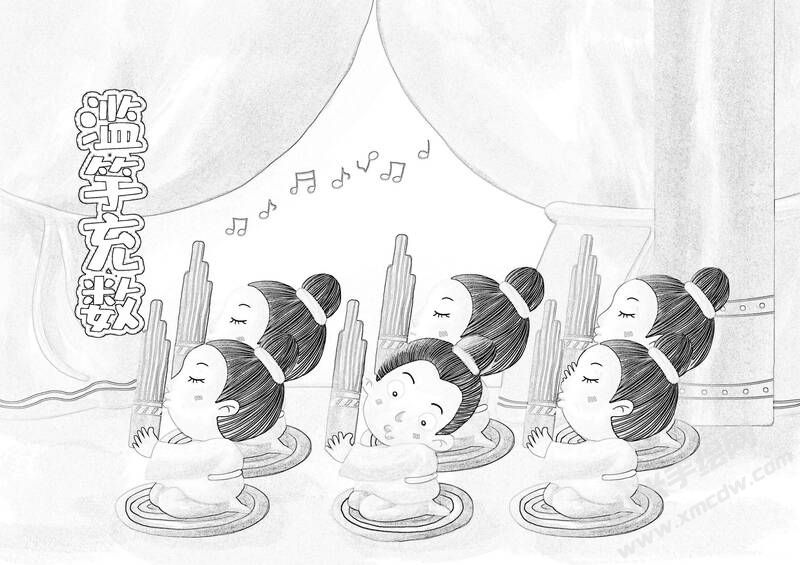 濫竽充數(shù)兒童插畫黑白線稿.jpg