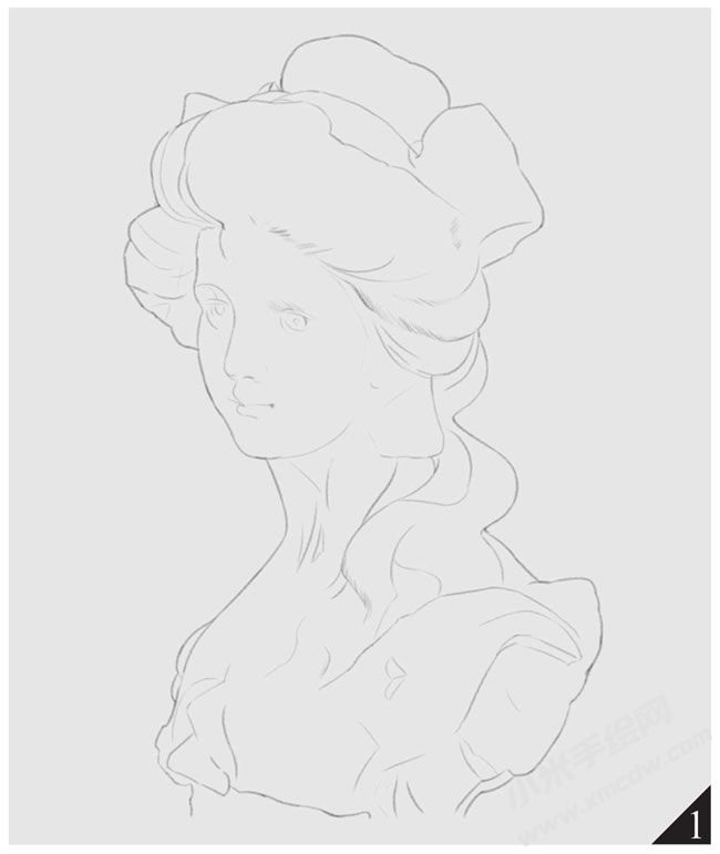 西洋少女胸像的素描畫法步驟圖示01.jpg