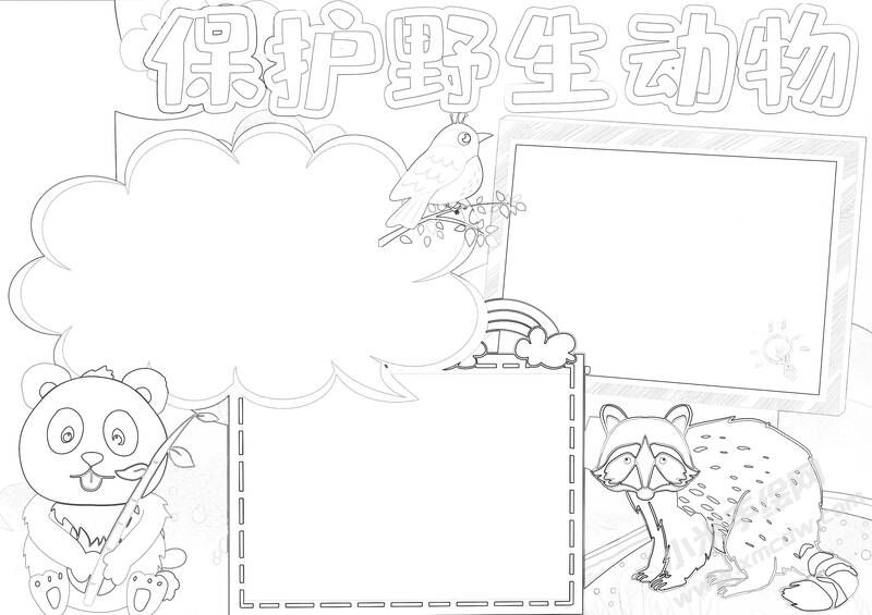 保護(hù)野生動(dòng)物手抄報(bào)黑白線稿.jpg