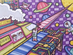 兒童科幻畫月球快車作品圖片