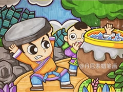 典故“司馬光砸缸”兒童蠟筆畫欣賞