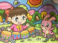 鮮花小鼓手蠟筆畫欣賞