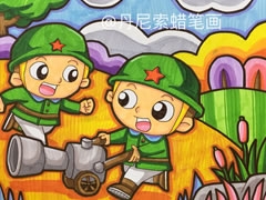 小小炮兵蠟筆畫欣賞