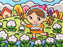 采棉花的小姑娘蠟筆畫欣賞