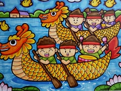 端午賽龍舟兒童蠟筆畫欣賞