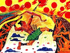 后羿射日油畫棒創(chuàng)作步驟圖示