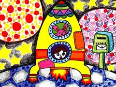 太空來信油畫棒創(chuàng)作步驟圖示